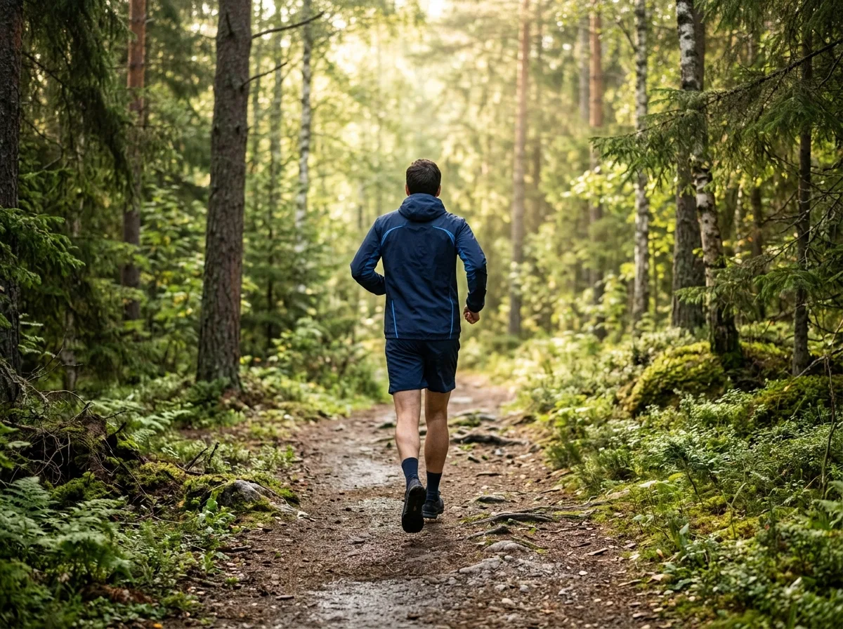 Man i aktiv rörelse i naturen - aktiv livsstil efter 40